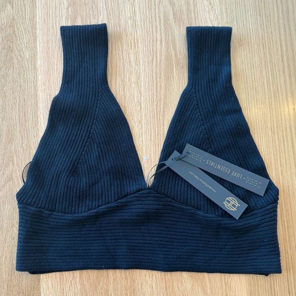 NWT* House of Harlow 1960 Women's Rib Knit Bralette Black Top - Women's Large - Picture 2 of 7